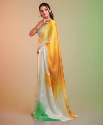 TRICOLOR silk blend printed saree with abstract print 2