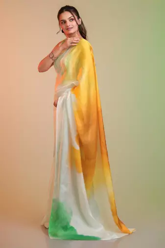 TRICOLOR silk blend printed saree with abstract print