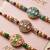 set of 3 multicolor artificial stones & beads thread rakhi with roli chawal chandan
