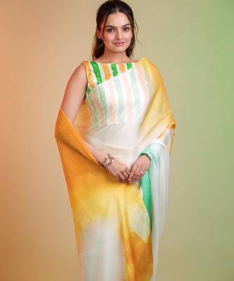 TRICOLOR silk blend printed saree with abstract print 4