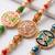 set of 3 multicolor artificial stones & beads thread rakhi with roli chawal chandan