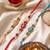 set of 3 multicolor artificial beads & white pearls thread rakhi with roli chawal