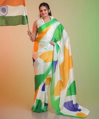 TRICOLOR silk blend printed saree with abstract print 1
