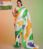 TRICOLOR silk blend printed saree with abstract print