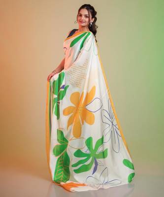 TRICOLOR silk blend printed saree with abstract print 2