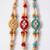 set of 3 multicolor artificial beads & white pearls thread rakhi with roli chawal
