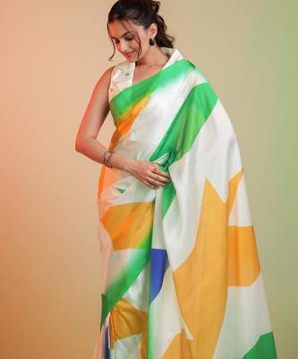 TRICOLOR silk blend printed saree with abstract print 4