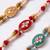set of 3 multicolor artificial beads & white pearls thread rakhi with roli chawal