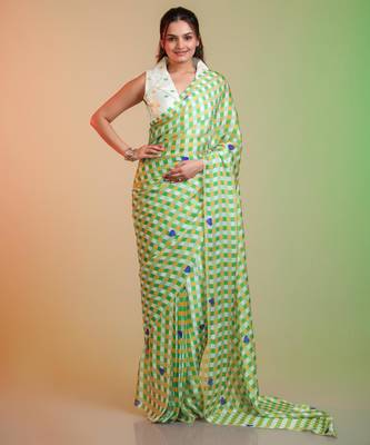 Multicolor silk blend printed saree with abstract print 1