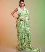 Multicolor silk blend printed saree with abstract print
