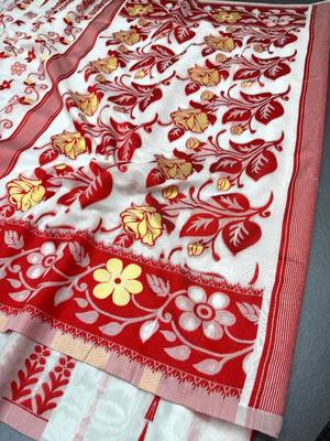 white linen printed saree with abstract print 2