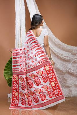 white linen printed saree with abstract print 3