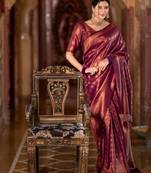 wine silk blend zari woven saree