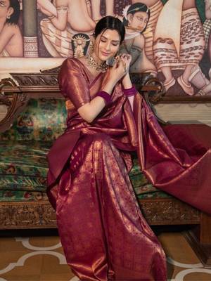 wine silk blend zari woven saree 2