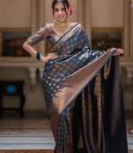 teal silk blend zari woven saree