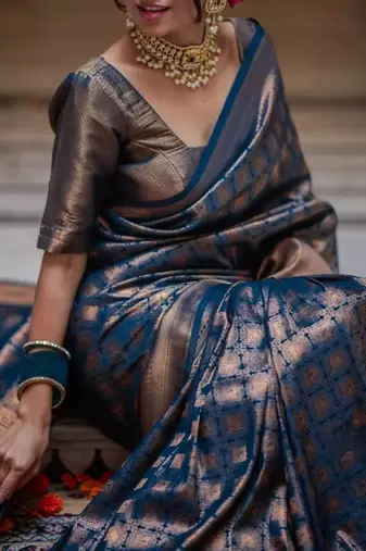 teal silk blend zari woven saree