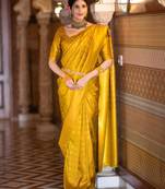 yellow silk blend zari woven saree