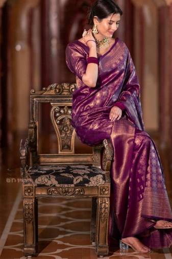 purple silk blend zari woven saree