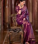 purple silk blend zari woven saree
