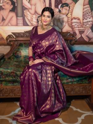 purple silk blend zari woven saree 2