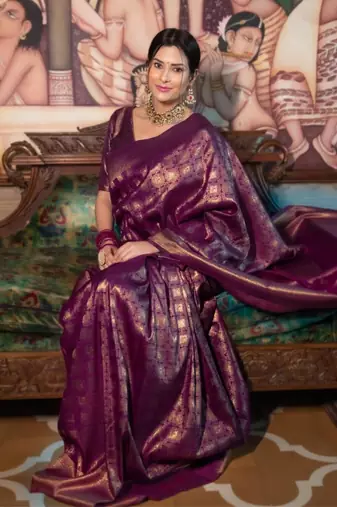 purple silk blend zari woven saree