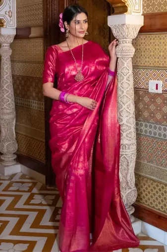 magenta silk blend zari woven saree