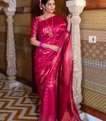 magenta silk blend zari woven saree