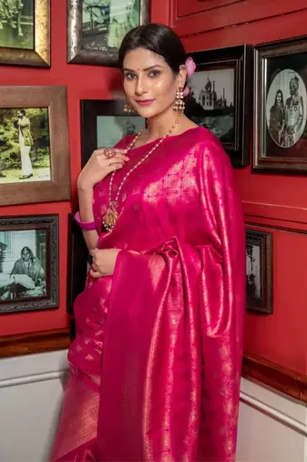 magenta silk blend zari woven saree