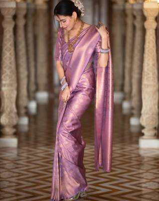 purple silk blend zari woven saree 1