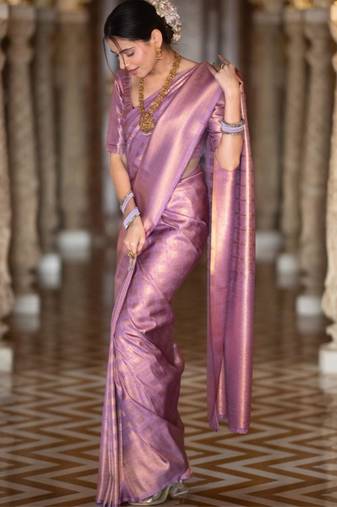 purple silk blend zari woven saree