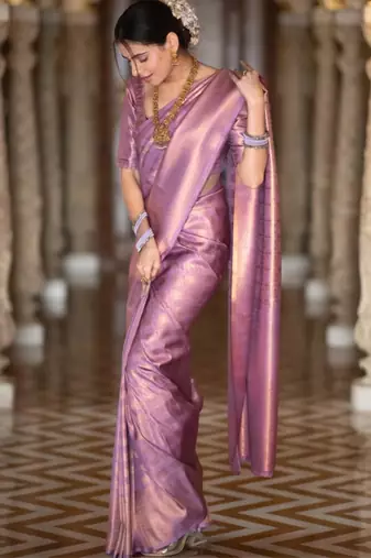 purple silk blend zari woven saree