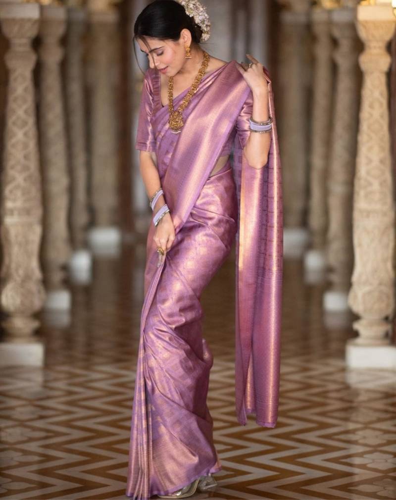 purple silk blend zari woven saree