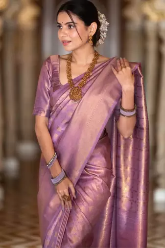 purple silk blend zari woven saree