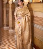 beige silk blend zari woven saree