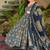 Floral printed muslin v neck navy-blue anarkali set