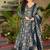 Floral printed muslin v neck navy-blue anarkali set