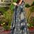 Floral printed muslin v neck navy-blue anarkali set