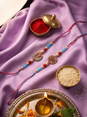 set of 2 multicolor artificial beads thread rakhi with roli chawal chandan mishri 5