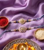 set of 2 white pearls thread rakhi with roli chawal chandan mishri