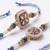 set of 2 white pearls thread rakhi with roli chawal chandan mishri