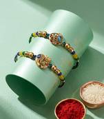 set of 2 multicolor artificial stones & beads thread rakhi with roli chawal chandan