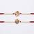 set of 2 white pearls om & ganesh ji thread rakhi with roli chawal chandan mishri