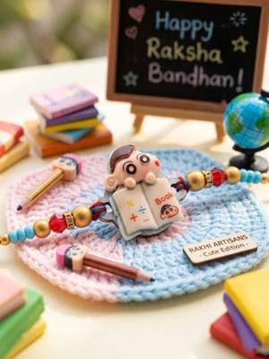 kids shinchan character artificial beads thread rakhi with roli chawal chandan mishri 1