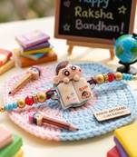 kids shinchan character artificial beads thread rakhi with roli chawal chandan mishri