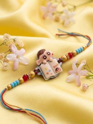 kids shinchan character artificial beads thread rakhi with roli chawal chandan mishri 2