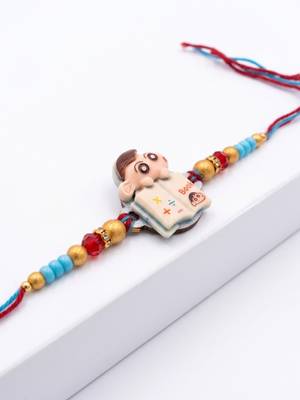 kids shinchan character artificial beads thread rakhi with roli chawal chandan mishri 3