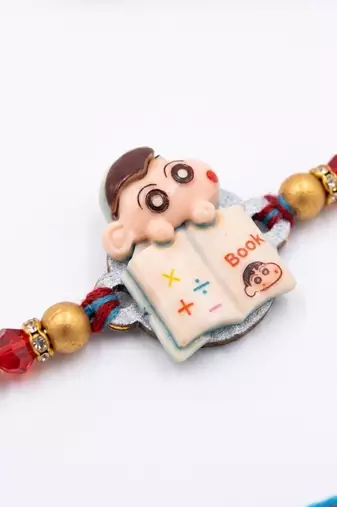 kids shinchan character artificial beads thread rakhi with roli chawal chandan mishri