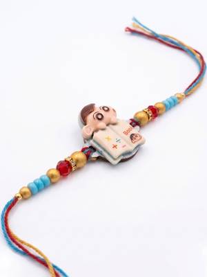 kids shinchan character artificial beads thread rakhi with roli chawal chandan mishri 5