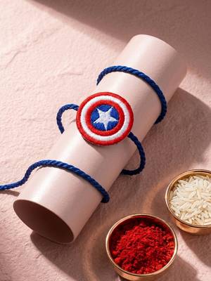 stylish red & blue avengers design kids rakhi with roli chawal chandan mishri 2