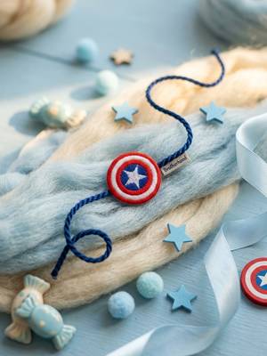 stylish red & blue avengers design kids rakhi with roli chawal chandan mishri 5
